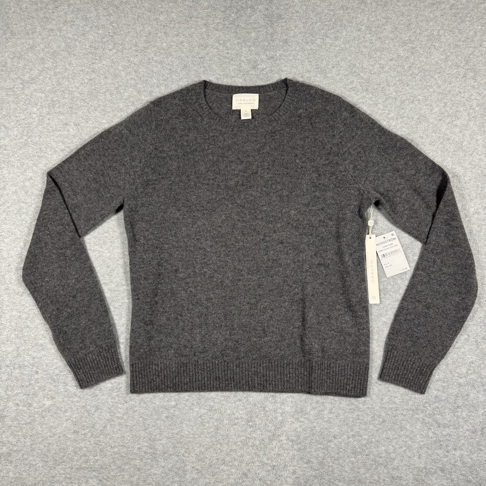 NWT Caslon Women's Cashmere Crewneck Sweater S Dark Heather Gray Long Sleeve